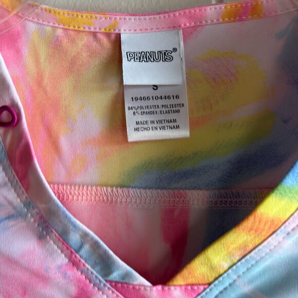 Cherokee Uniform Tooniforms Peanuts Pastel Tie Dye V Neck Nurse Sz. S Scrub Top - Picture 4 of 9